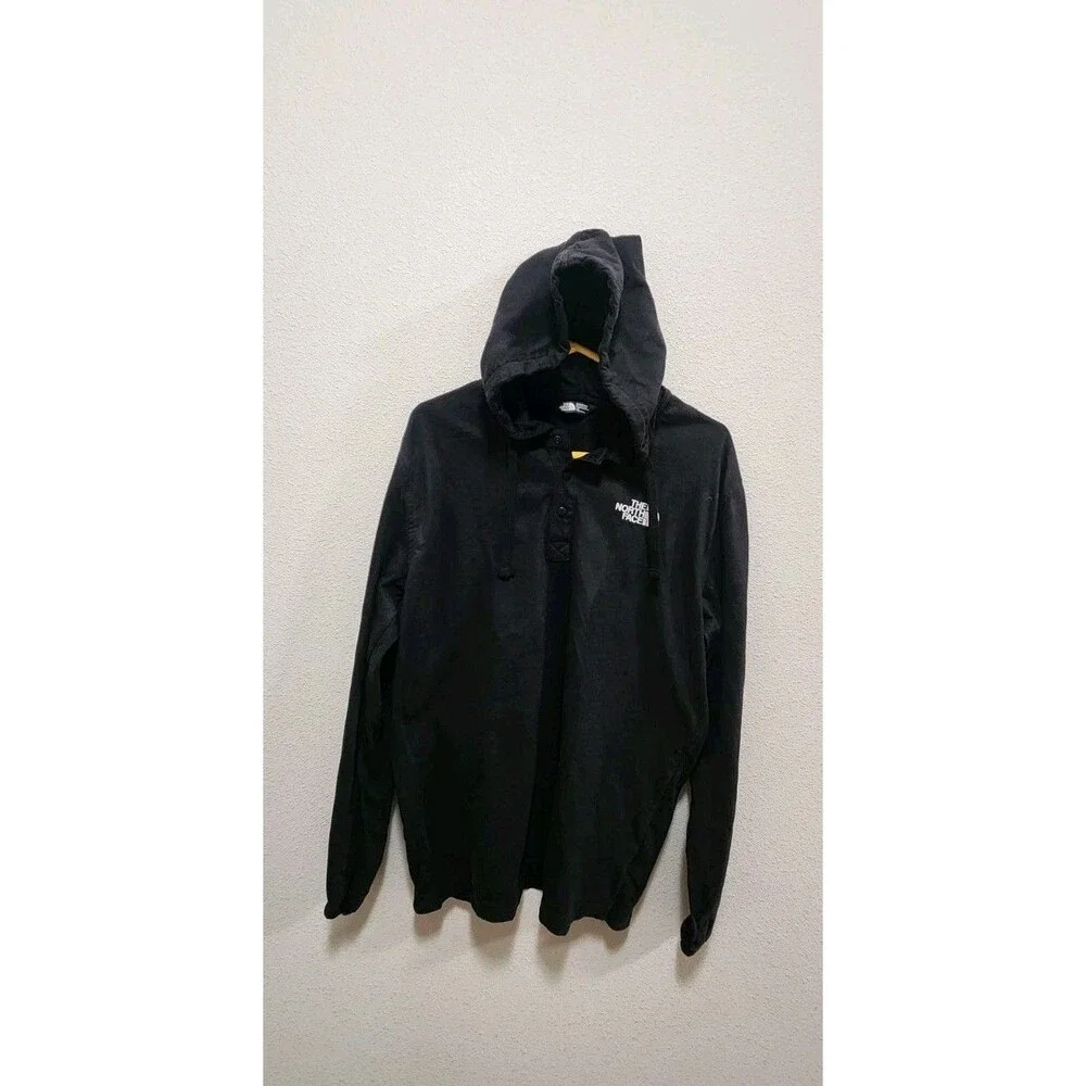 North Face Hoodie Mens SZ L Long Sleeve Hooded Pullover 1/4 Snap Outdoors Hiking